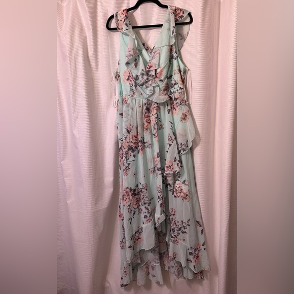 Belle Plus Floral Print Ruffle Trim Belted Dress - Picture 5 of 5